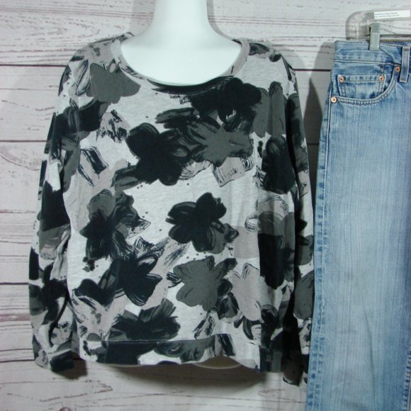 Floral Greys Grays Pull Over Sweatshirt XL LOGG french terry soft comfortable - Picture 10 of 12